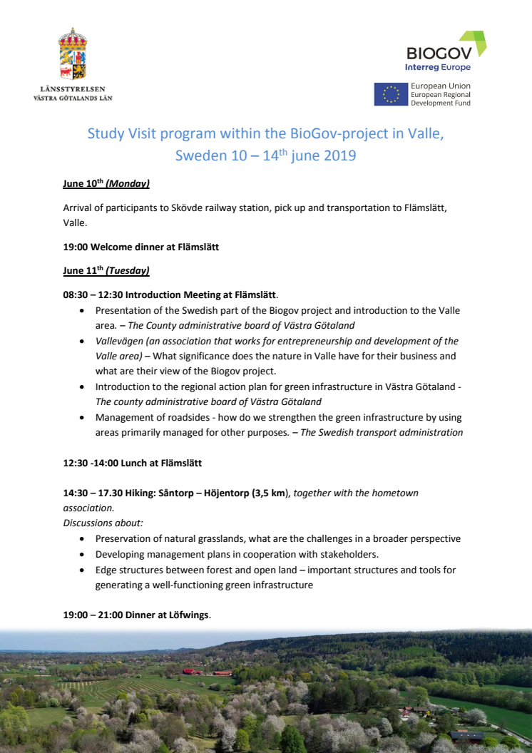 Study Visit program within the BioGov-project in Valle