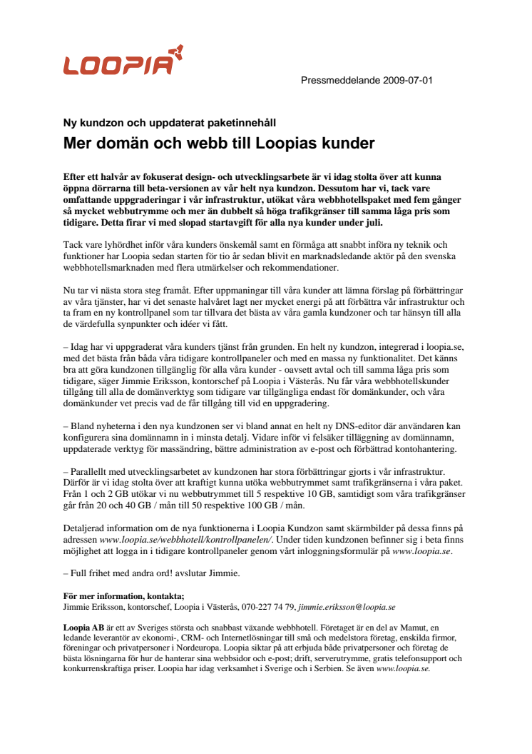 Mer domän och webb till Loopias kunder