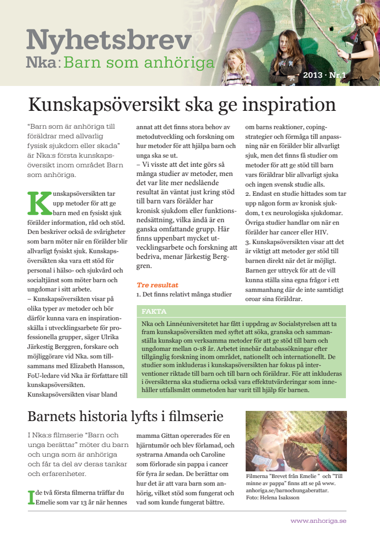 Nyhetsbrev Barn som anhöriga - nr 3 2013