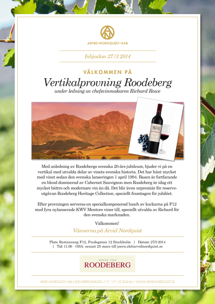 Välkommen på Vertikalprovning Roodeberg under ledning av chefsvinmakaren Richard Rowe