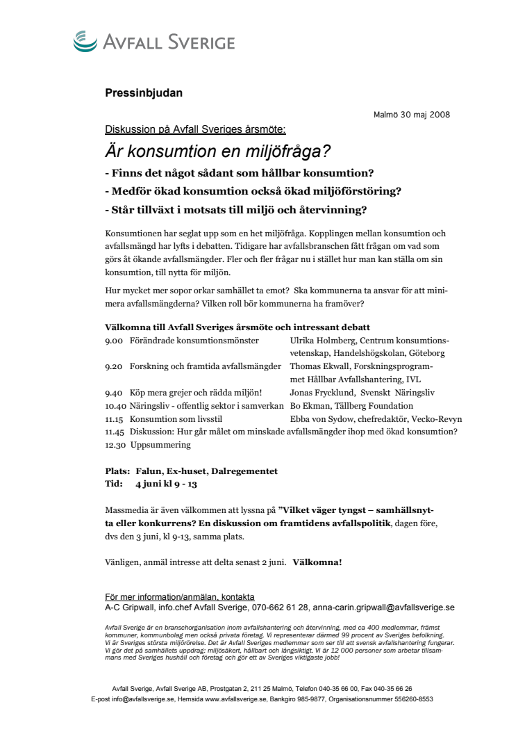 Diskussion på Avfall Sveriges årsmöte: Är konsumtion en miljöfråga?