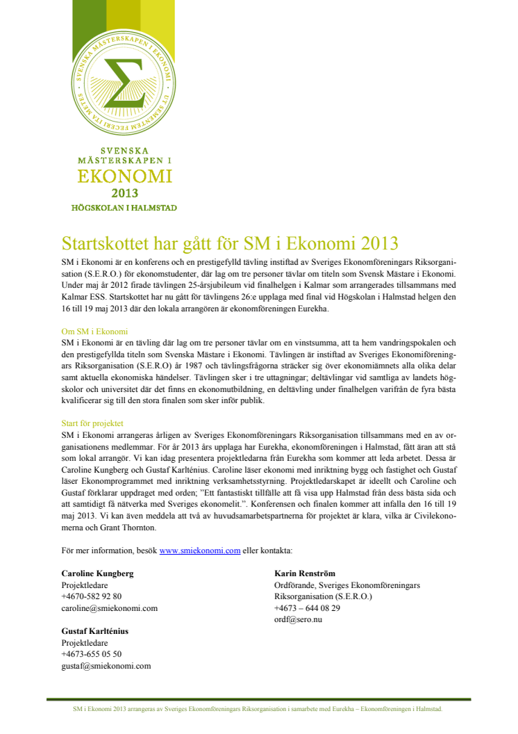 Startskottet har gått för SM i Ekonomi 2013