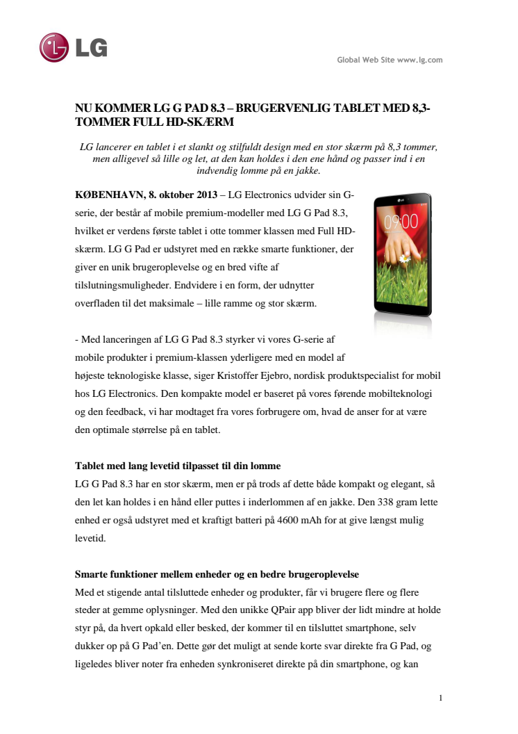 NU KOMMER LG G PAD 8.3 – BRUGERVENLIG TABLET MED 8,3-TOMMER FULL HD-SKÆRM