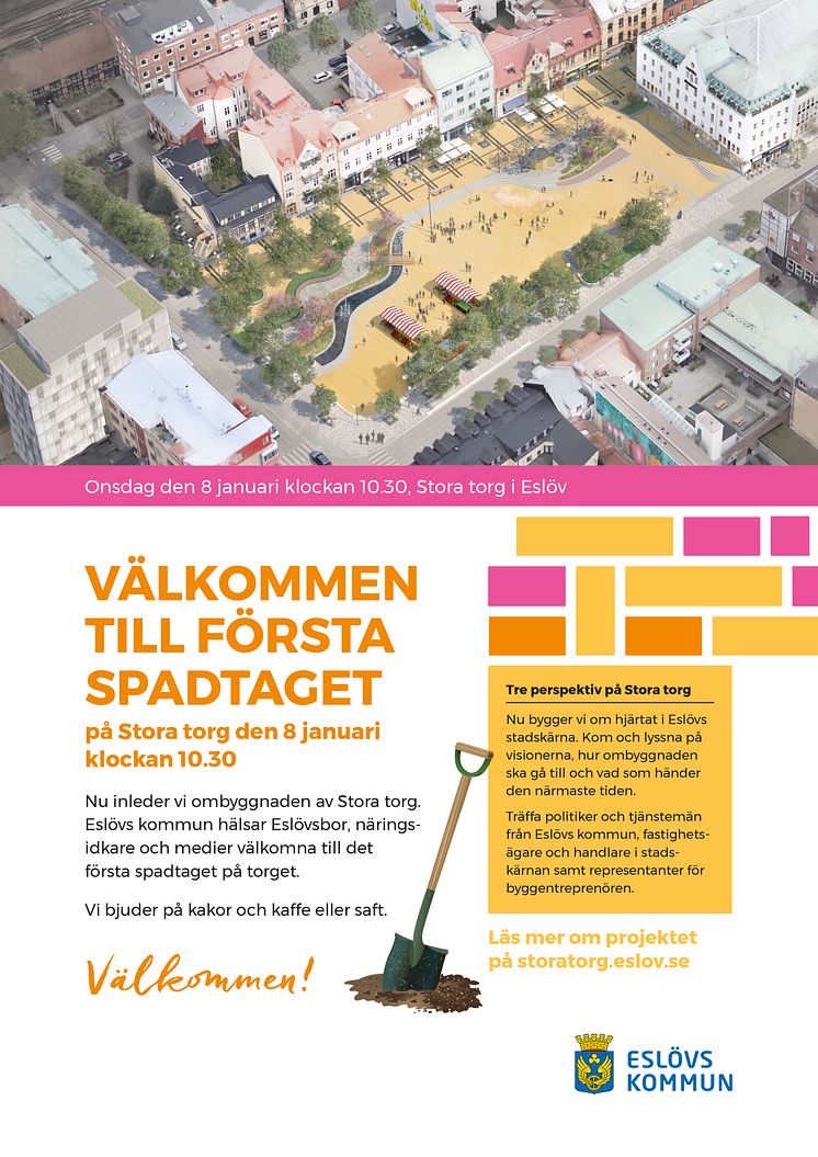 Inbjudan första spadtaget på Stora torg 8 januari 