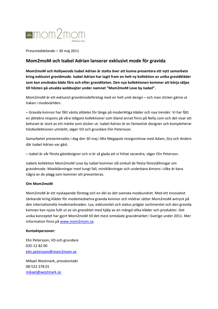 Mom2moM och Isabel Adrian lanserar exklusivt mode för gravida