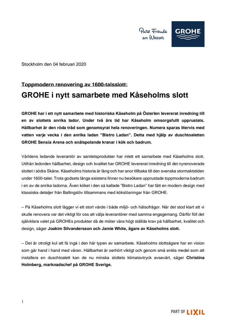 GROHE i samarbete med Kåseholms slott