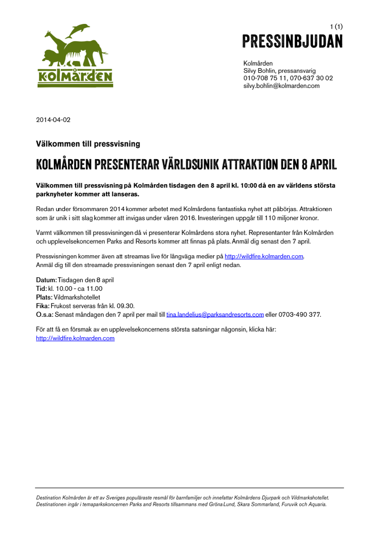 Kolmården presenterar världsunik attraktion den 8 april