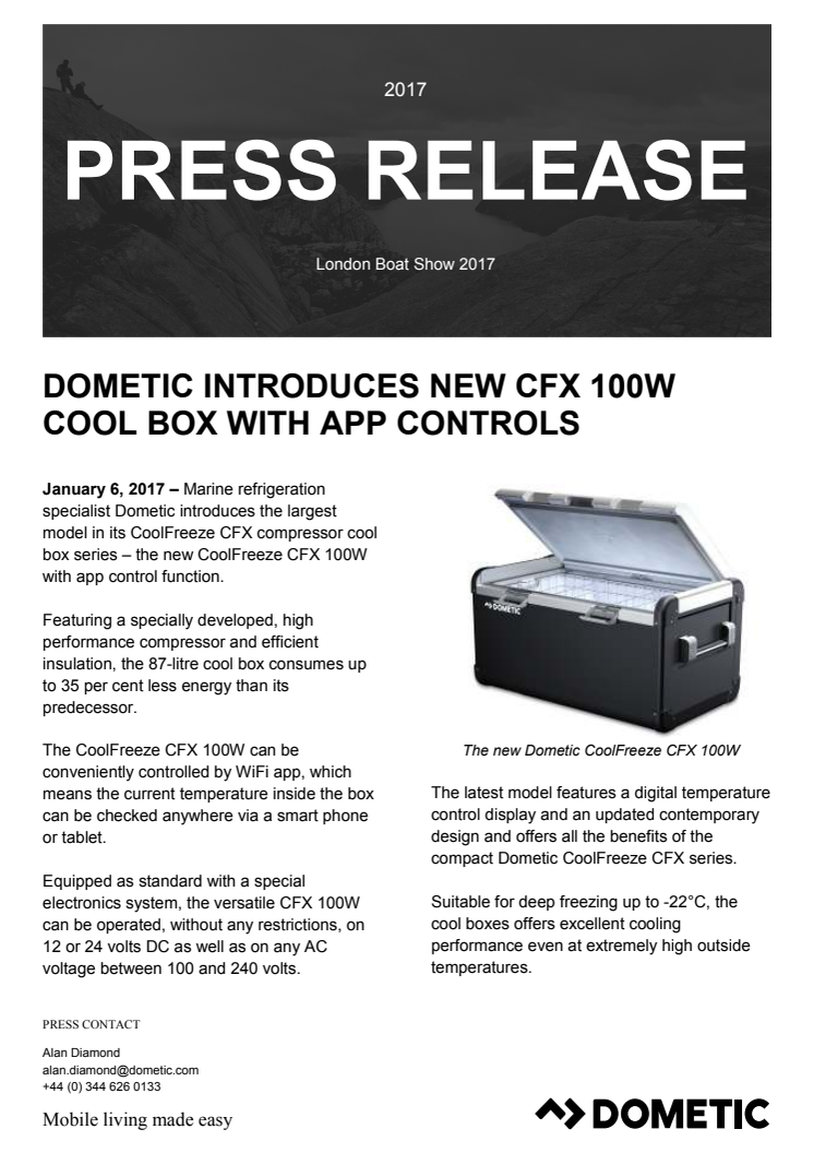 London Boat Show - Dometic: Dometic Introduces New CFX 100W Cool Box with App Controls