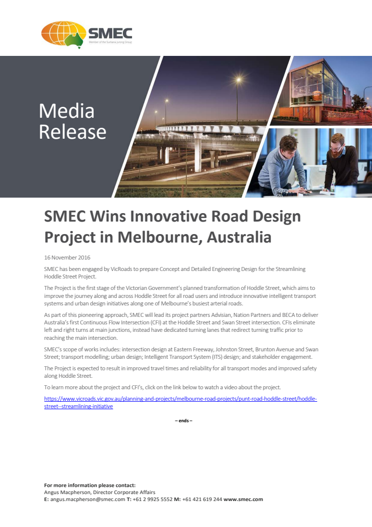 SMEC wins innovative road design project in Australia