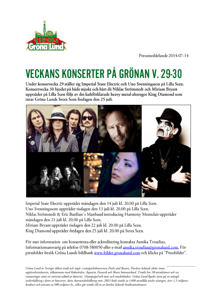 Veckans konserter på Grönan V.29-30