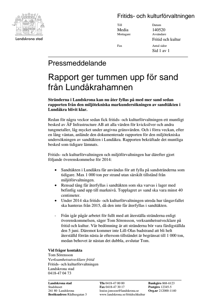 Rapport ger tummen upp för sand från Lundåkrahamnen