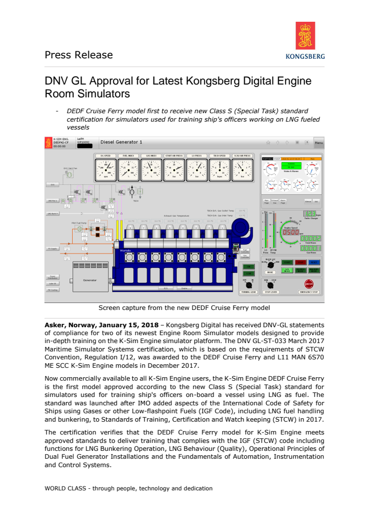 Kongsberg Digital: DNV GL Approval for Latest Kongsberg Digital Engine Room Simulators