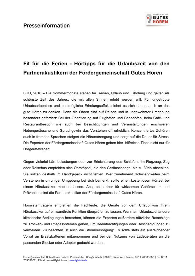 ​Fit für die Ferien - Hörtipps für die Urlaubszeit von den Partnerakustikern der Fördergemeinschaft Gutes Hören