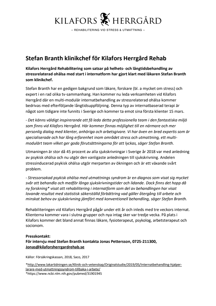 Stefan Branth klinikchef för Kilafors Herrgård Rehab