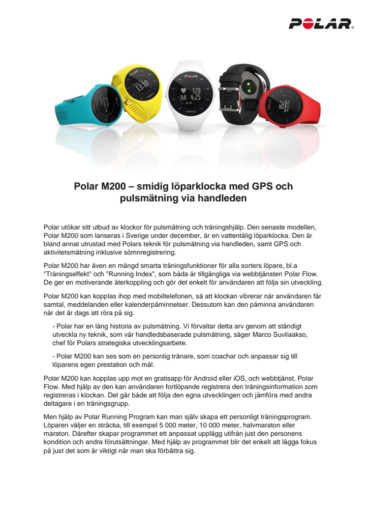 Polar M200 – smidig löparklocka med GPS och pulsmätning via handleden