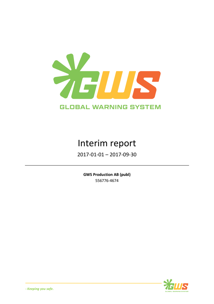 GWS Production AB (publ) publishes interim report for third (3) quarter 2017