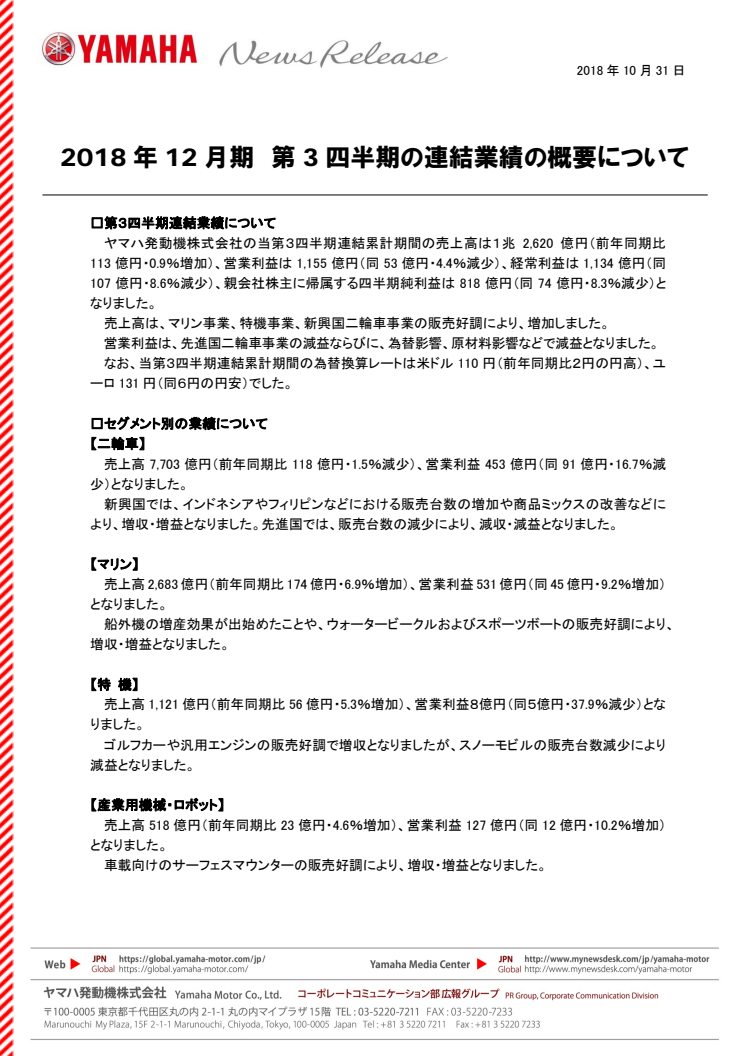 2018年12月期　第3四半期の連結業績の概要について