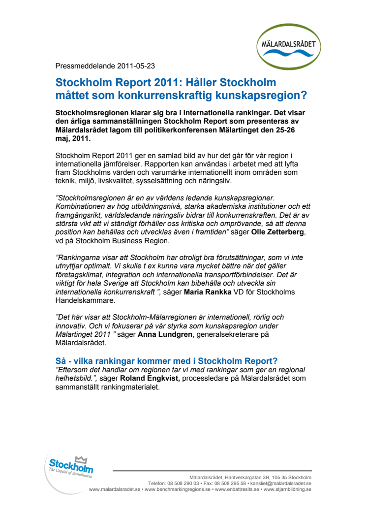 Stockholm Report 2011: Håller Stockholm måttet som konkurrenskraftig kunskapsregion?