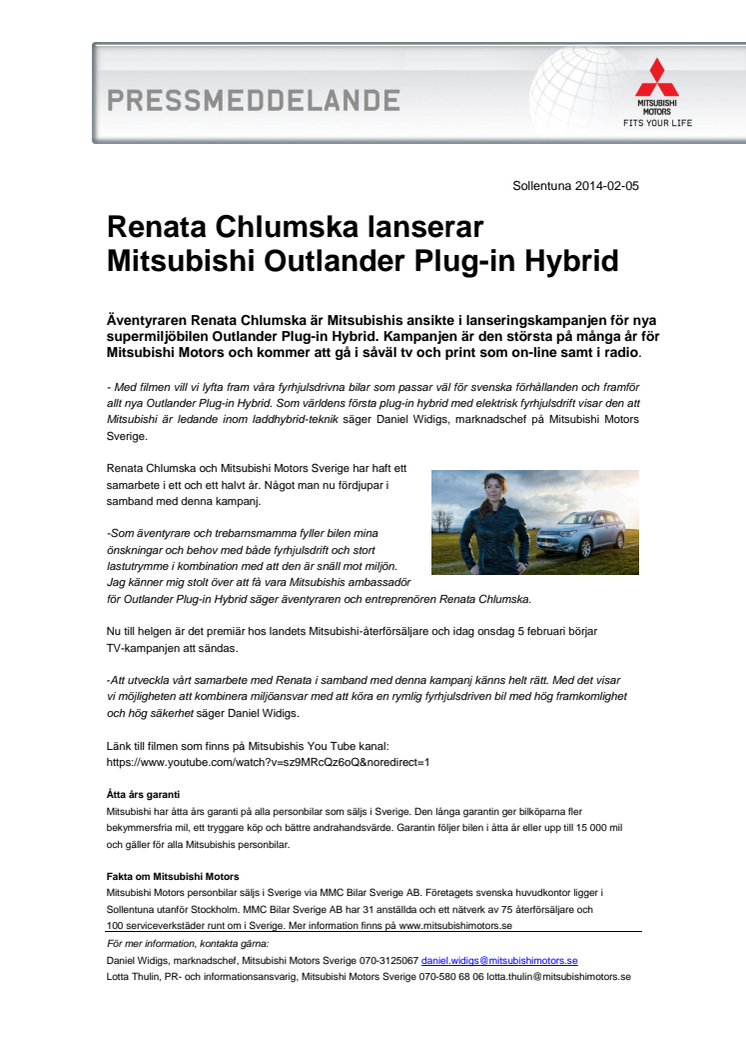 Renata Chlumska lanserar Mitsubishi Outlander Plug-in Hybrid