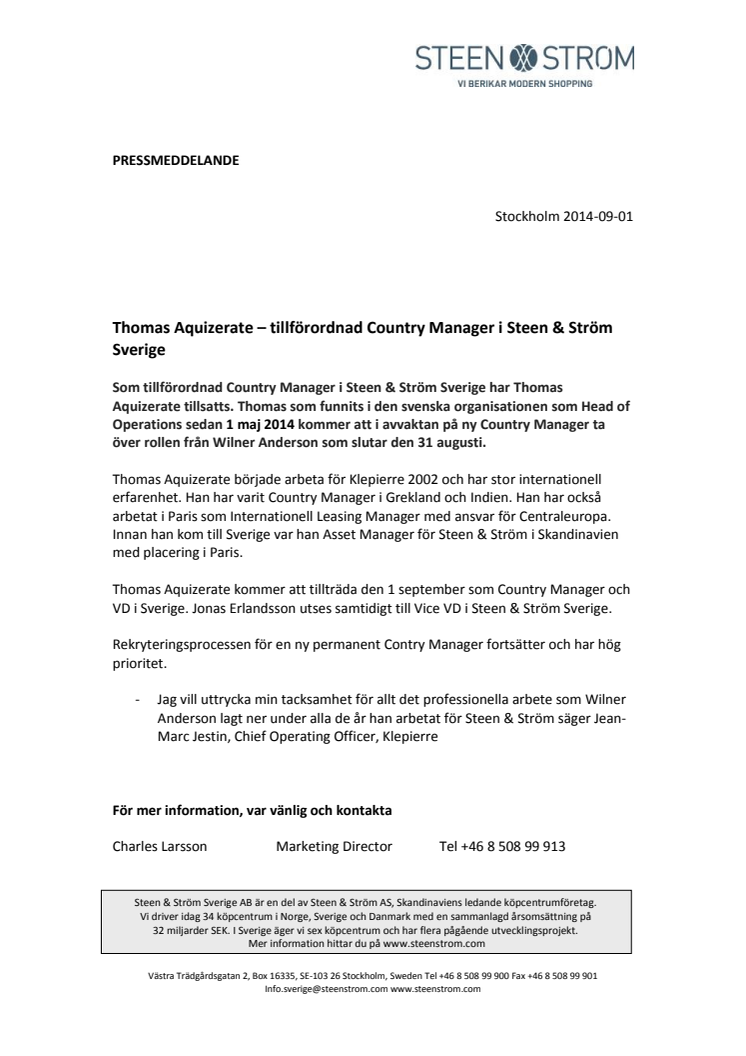 Thomas Aquizerate – tillförordnad Country Manager i Steen & Ström Sverige