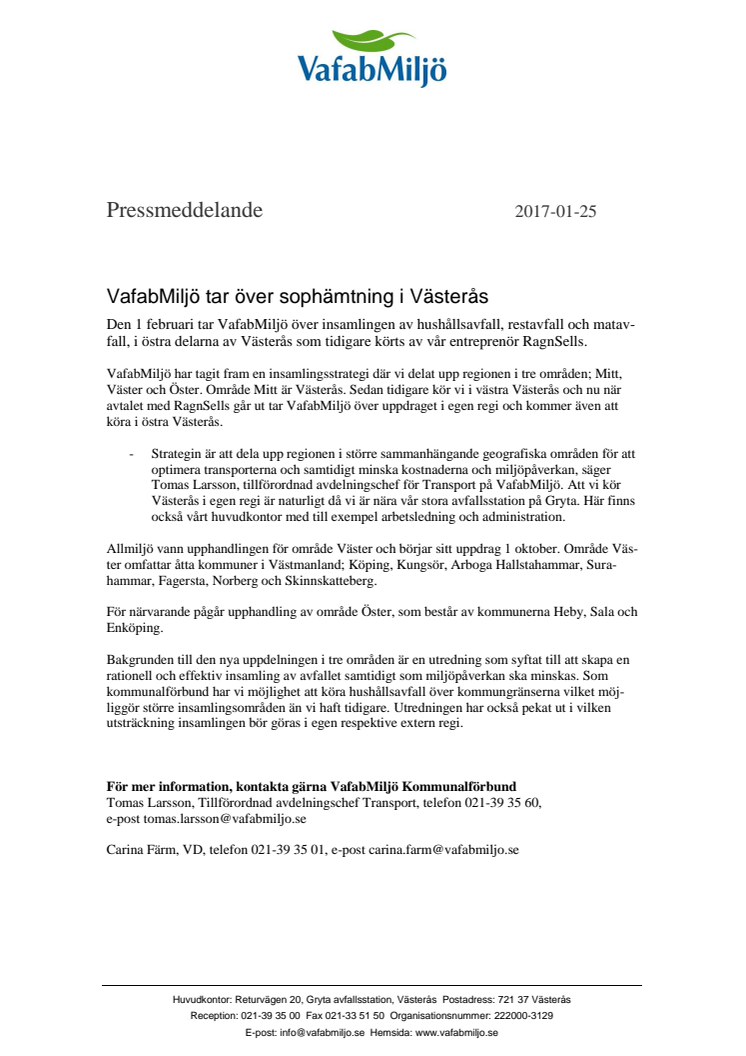 VafabMiljö tar över sophämtning i Västerås