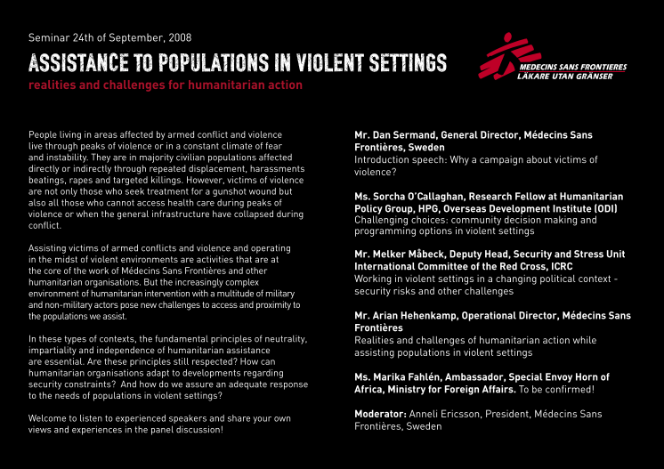 Assistance to populations in violent settings