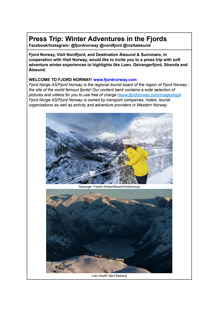 Press Trip Program : Fjord Norway Winter Adventures