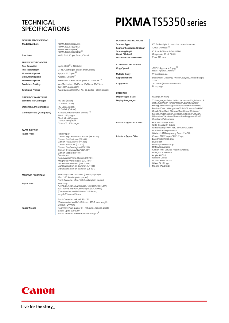 PIXMA TS5350 EUR_PR Spec Sheet