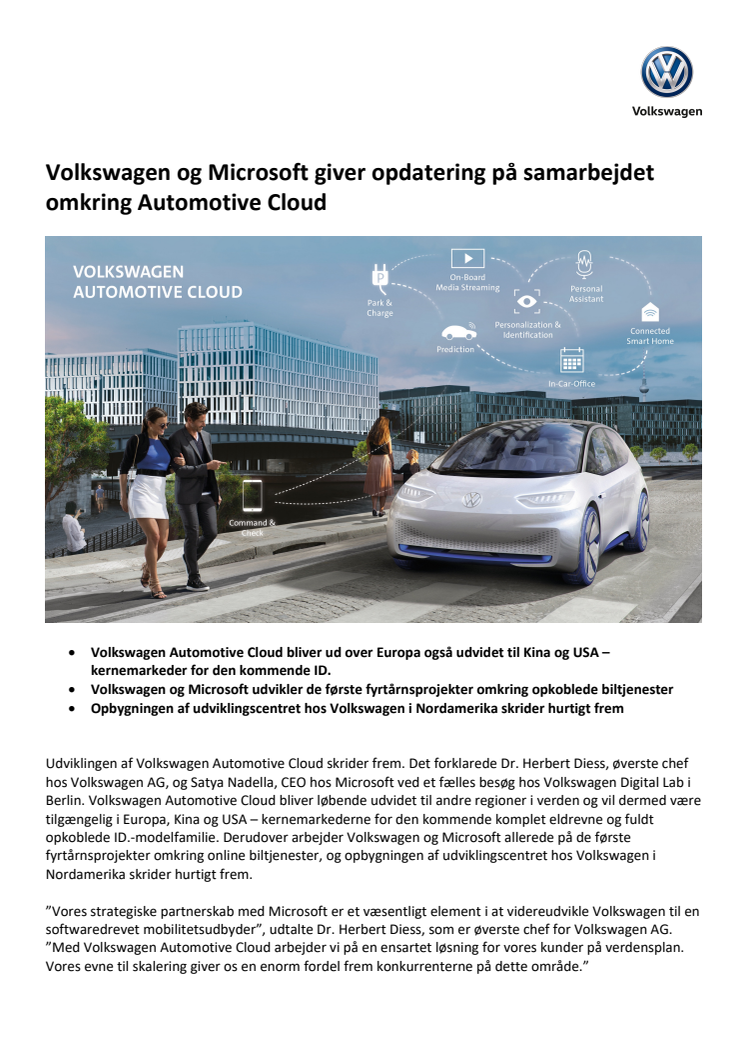 Volkswagen og Microsoft giver opdatering på samarbejdet omkring Automotive Cloud