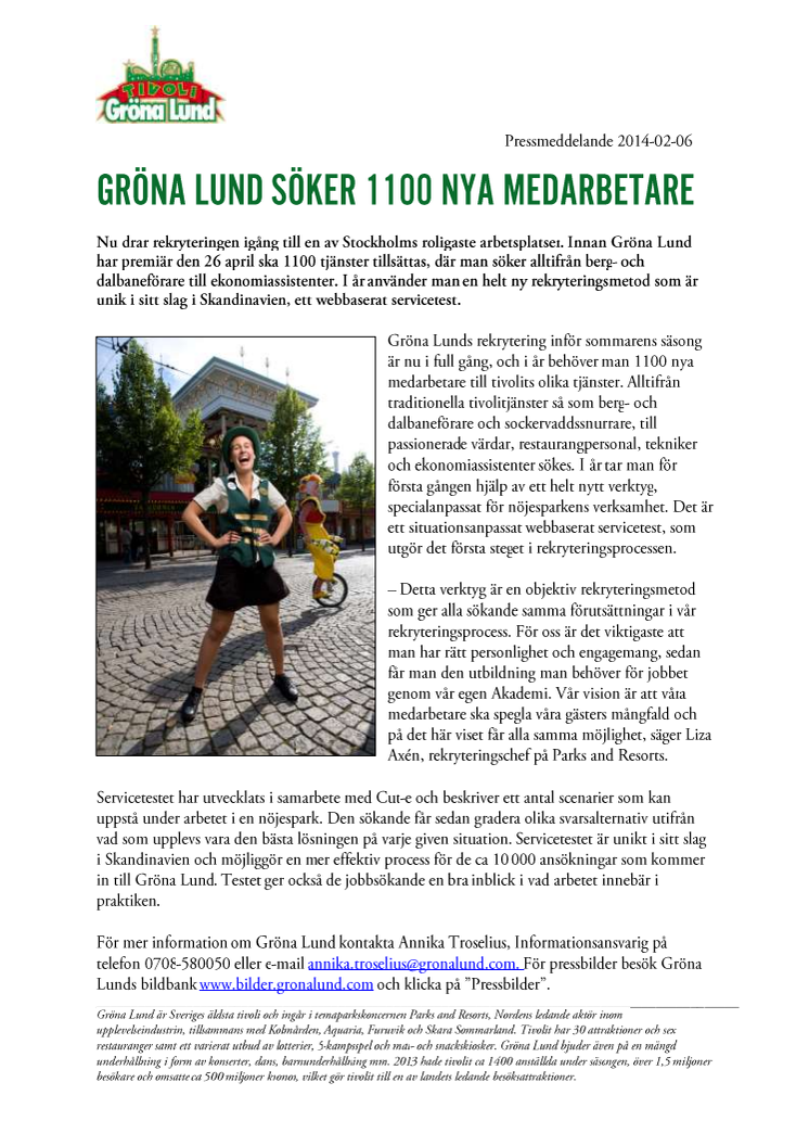 Gröna Lund söker 1100 nya medarbetare