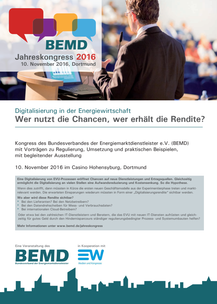 BEMD Jahreskongress am 10. November in Dortmund:  Ehrlichmachen einer Branche zur Digitalisierungsrendite 