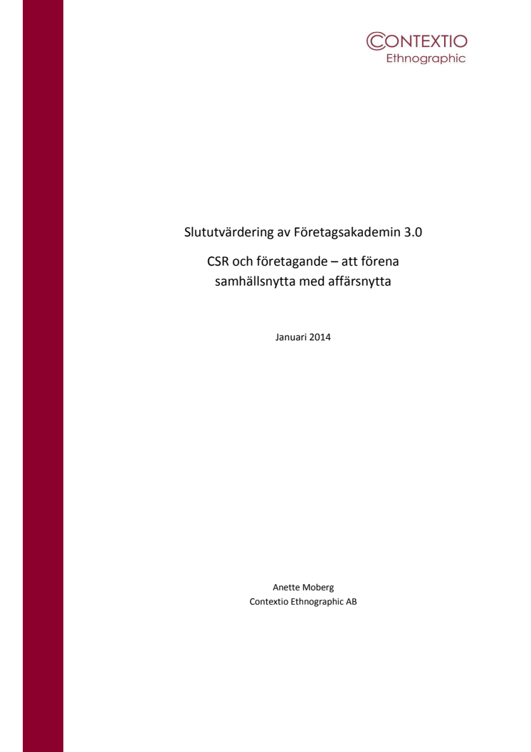 Slututvärdering av Företagsakademin 3.0 CSR och företagande – att förena samhällsnytta med affärsnytta