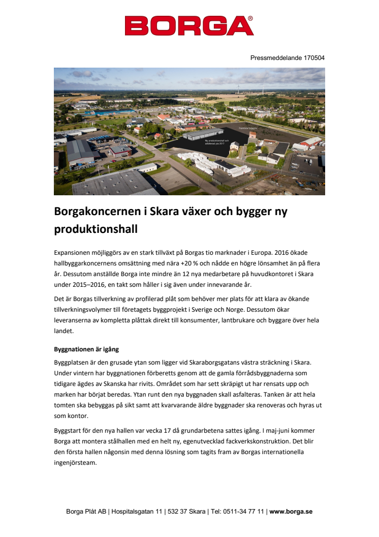 Borgakoncernen i Skara växer och bygger ny produktionshall