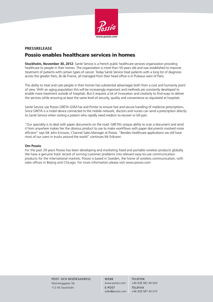 Possio enables healthcare services in homes