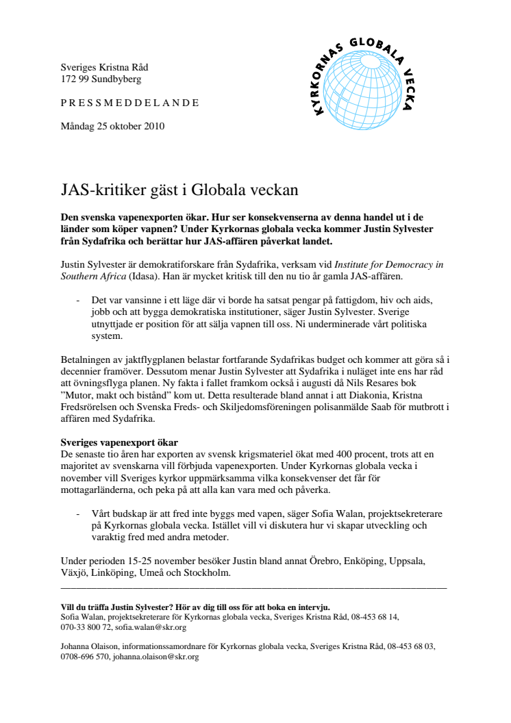 JAS-kritiker gäst i Globala veckan