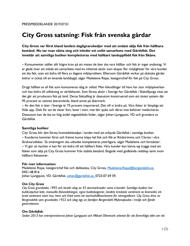 City Gross satsar på fisk från svenska gårdar