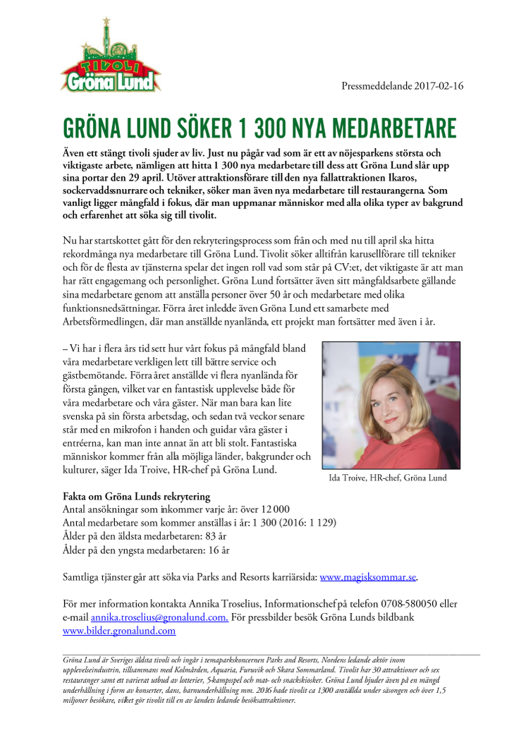 Gröna Lund söker 1 300 nya medarbetare