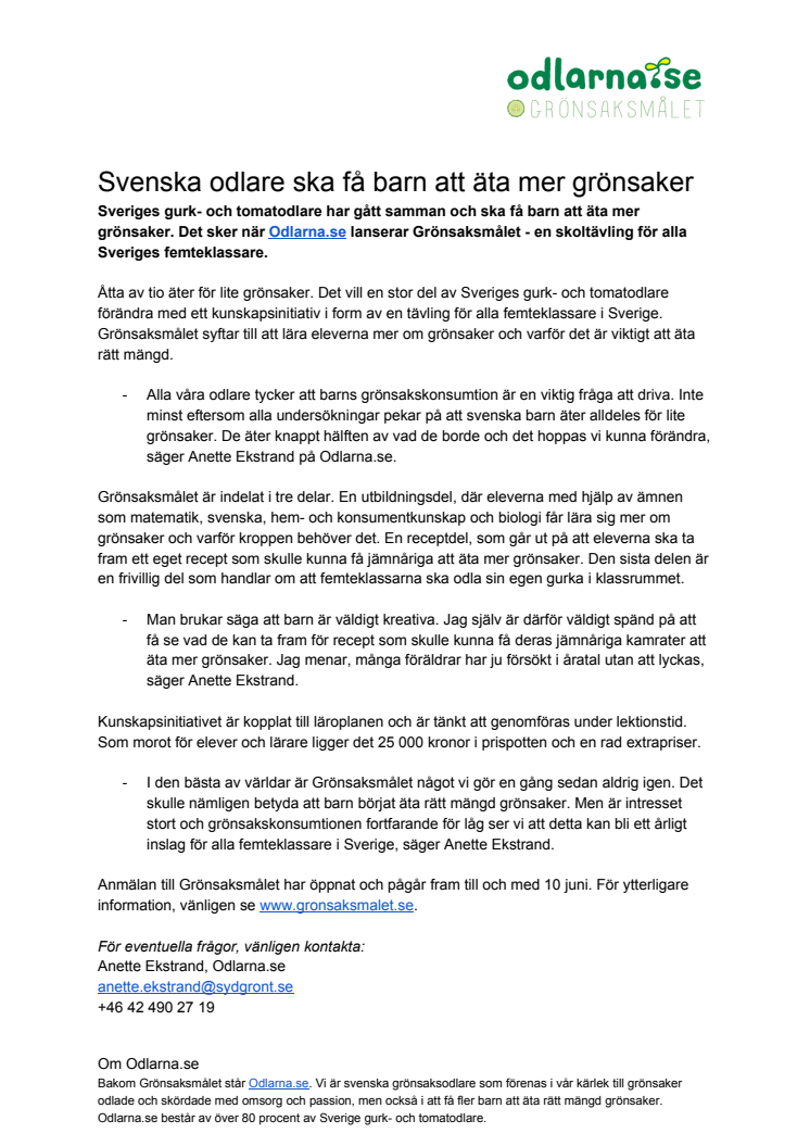 Svenska odlare ska få barn att äta mer grönsaker, 2018-02-14
