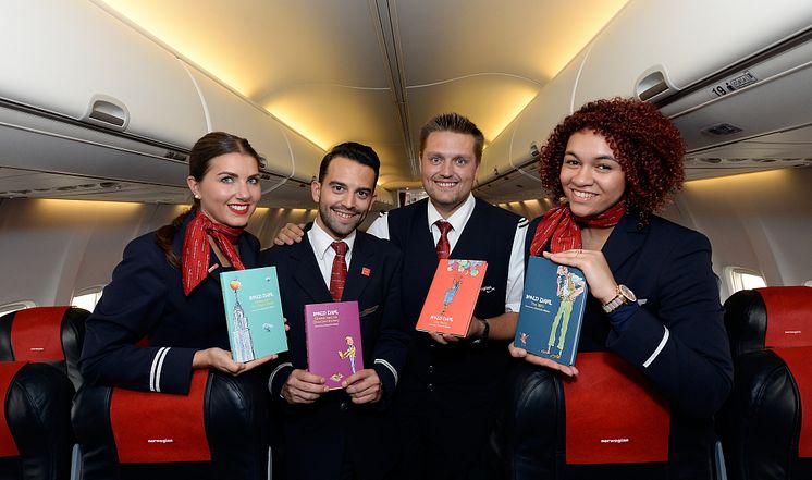 Norwegian crew with their favourite Roald Dahl books