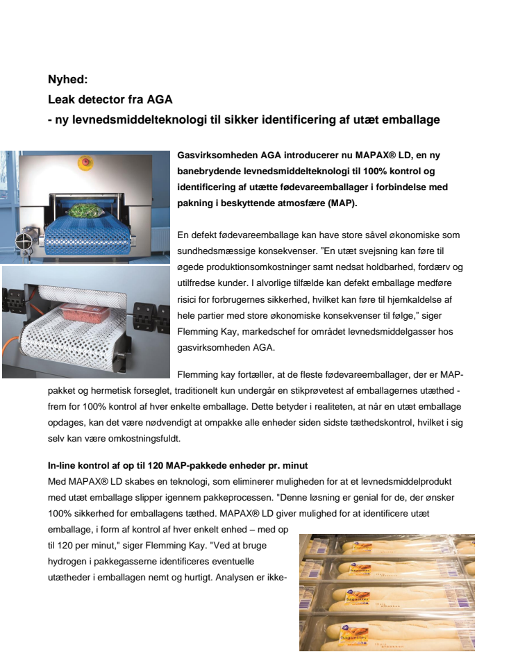 Leak detector fra AGA  - ny levnedsmiddelteknologi til sikker identificering af utæt emballage 