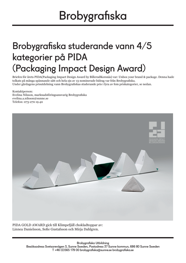 Brobygrafiska studerande vann 4/5 kategorier på PIDA (Packaging Impact Design Award)