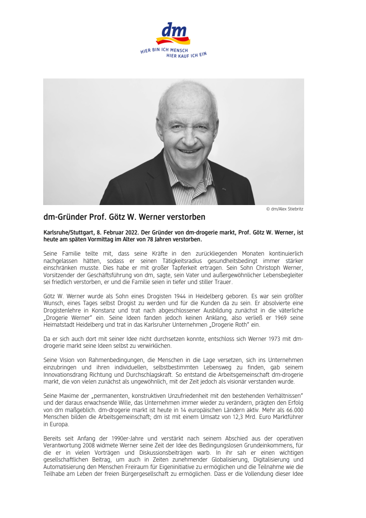 dm-Gründer Prof. Götz W. Werner verstorben