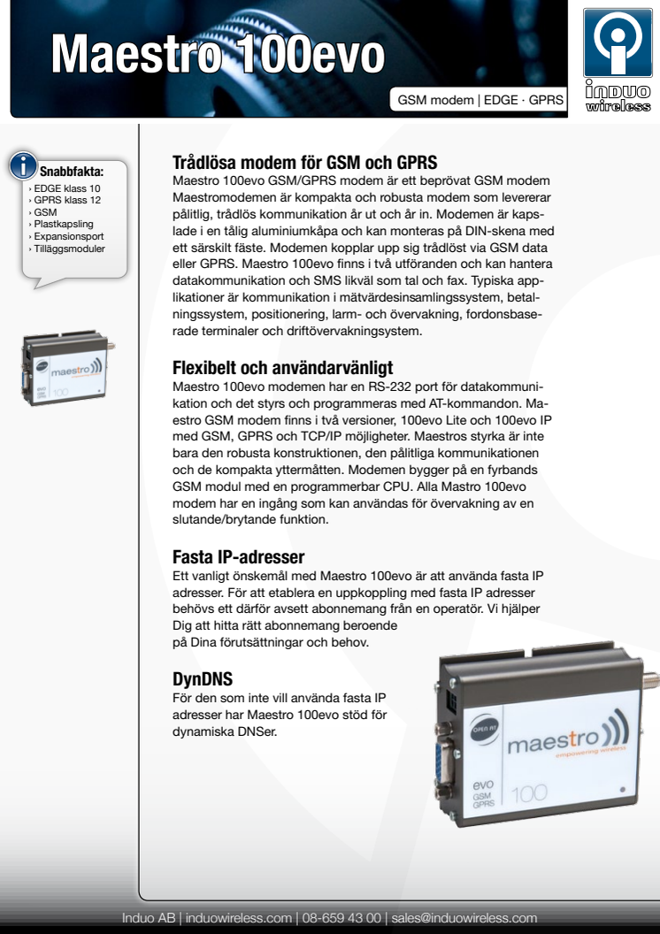 Maestro 100evo GPRS modem datablad