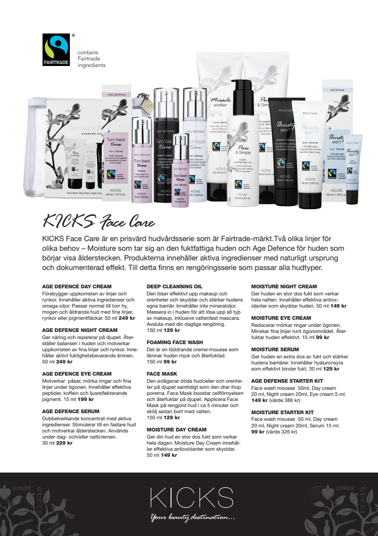 KICKS Face Care produktinformation 