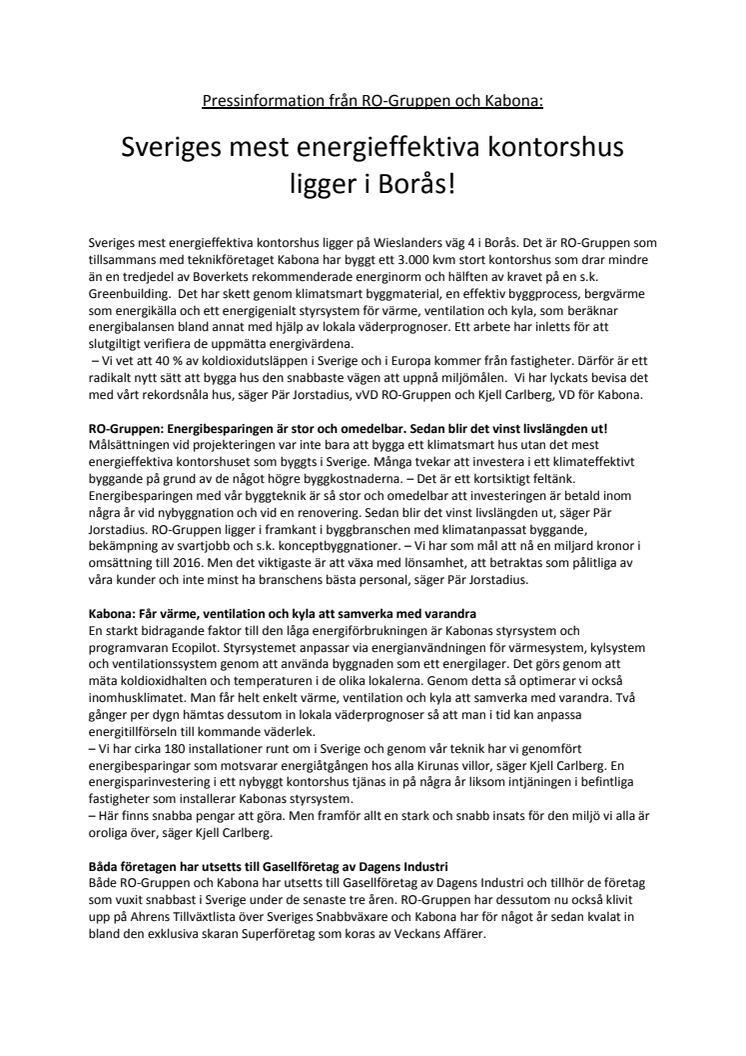 Sveriges mest energieffektiva kontorshus ligger i Borås!