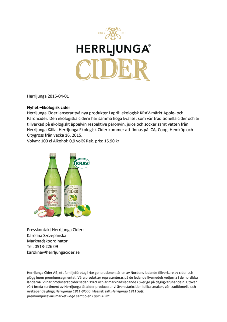 Ekologisk nyhet från Herrljunga Cider