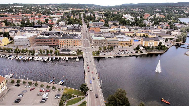 Flygbild Nybron mellan Kronholmen och Härnön, Härnösand, Höga Kusten