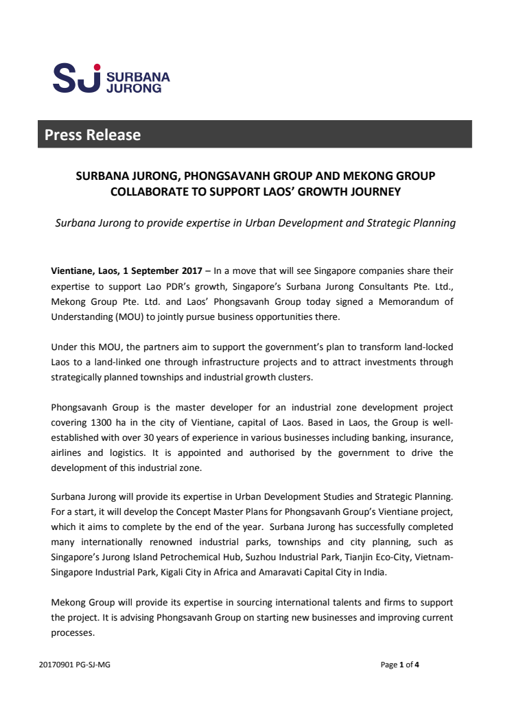 Surbana Jurong, Phongsavanh Group and Mekong Group collaborate to support Laos' growth journey