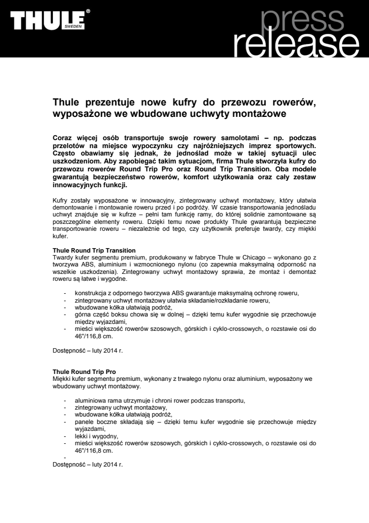 Thule prezentuje nowe kufry do przewozu rowerów,  wyposażone we wbudowane uchwyty montażowe