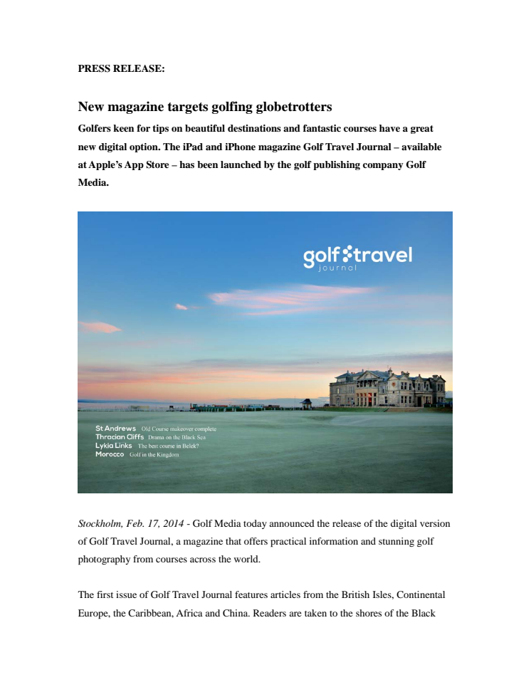 New magazine targets golfing globetrotters
